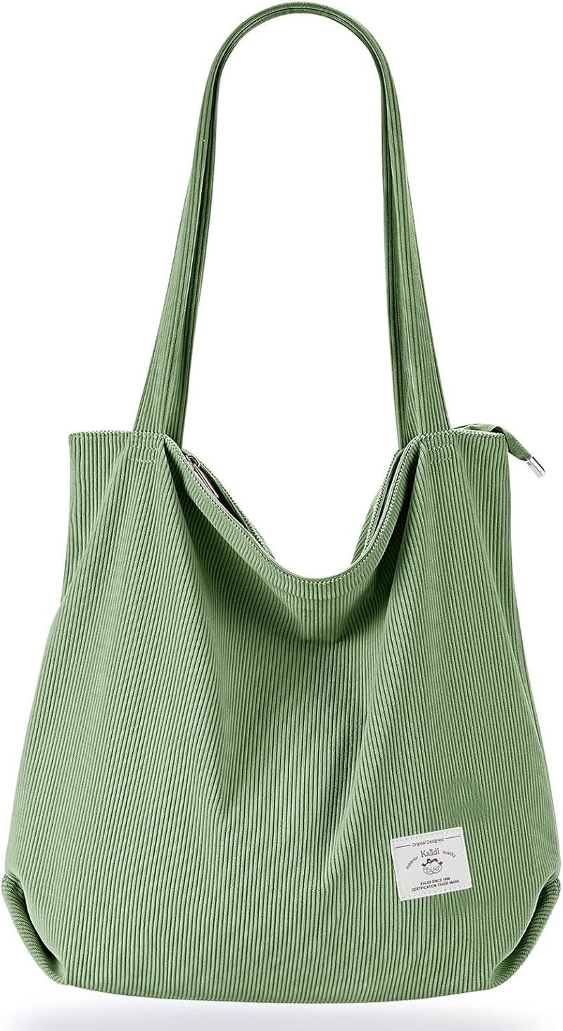 KALIDI FANCY FOREST KALIDI Women Corduroy Tote Bag Zipper Casual Tote's Handbag Big Capacity Shoulder Bag with Pockets - Image 1